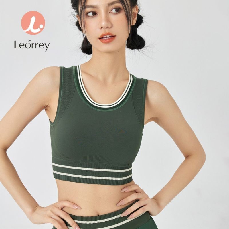 Leorrey-เสื้อชั้นในกีฬาเสริมหน้าอกแบบยึดแน่น ยืดหยุ่นสูง ระบายอากาศได้ดี ลายทาง สีตัดกัน