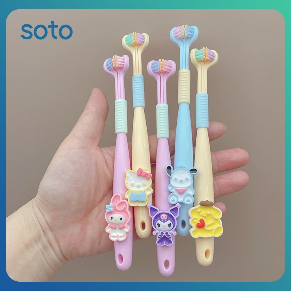 ♫ แปรงสีฟัน Sanrio แปรงสีฟันสามด้านการ์ตูน Melody Kuromi แปรงสีฟันเด็กพร้อมขนแปรงนุ่มแปรงสีฟันเด็กเครื่องมือดูแลช่องปาก
