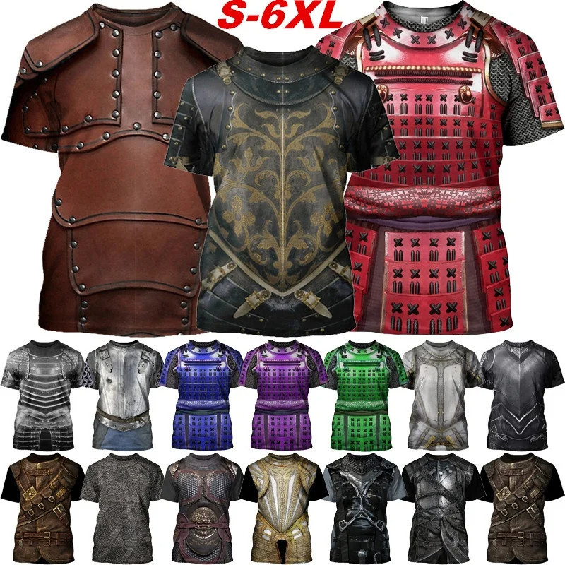 Samurai Armor คอสเพลย์เสื้อยืด Vintage 3D ยุคกลางอัศวินทหารกราฟิก T เสื้อสําหรับชายเสื้อผ้าแฟชั่น Streetwear Tee เสื้อ