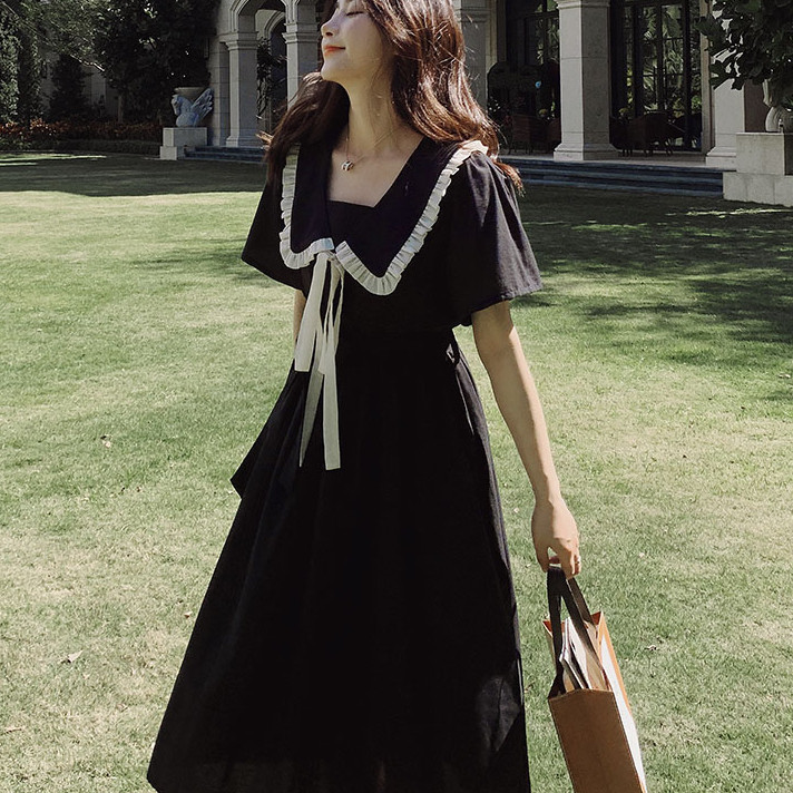 ชุดเดรสกระโปรงยาว แขนสั้น คอตุ๊กตา แฟชั่นฤดูร้อน สําหรับสตรี QP33