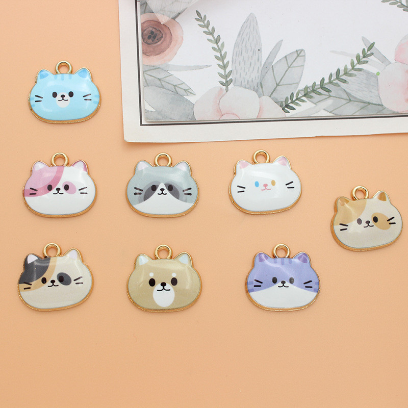 แฮนด์เมดวัสดุ diy เครื่องประดับเครื่องประดับโลหะผสมหยดน้ำมันน่ารักพิมพ์หัวแมวหูสร้อยข้อมือจี้จี้