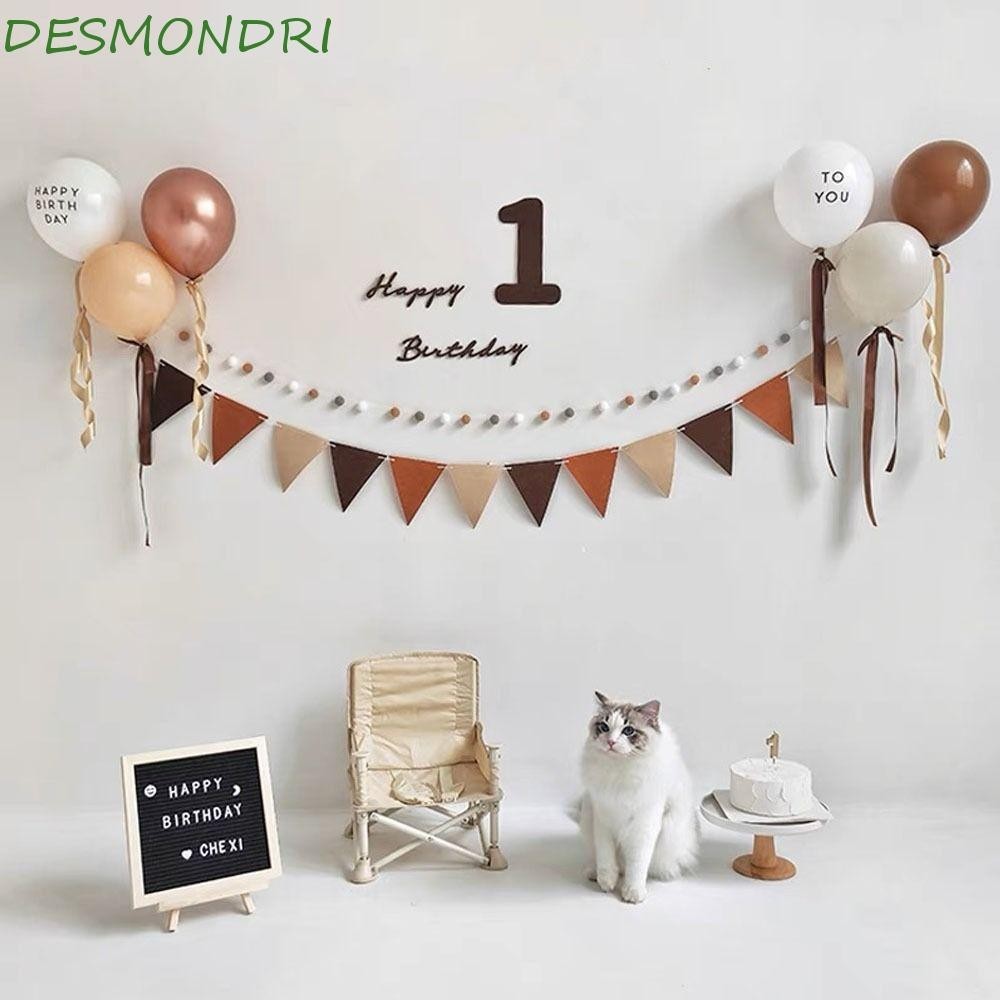 Desmondri ธงแบนเนอร์ดิจิทัล ขนเฟอร์บอล ลายตัวอักษร สีกากี สไตล์เรโทร สีน้ําตาล สําหรับแขวนตกแต่งปาร์ตี้วันเกิดเด็ก DIY