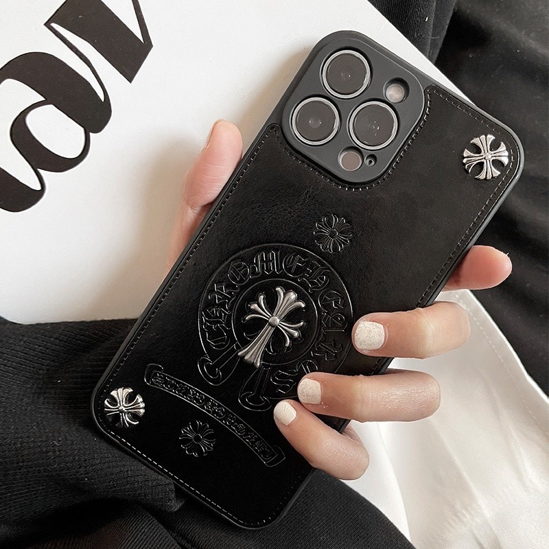เคสโทรศัพท์มือถือหนัง แฮนด์เมด ลายโลโก้ Crow Heart สําหรับ iPhone 15 14 Pro Max 13 12 11 Pro Max 15 14 plus