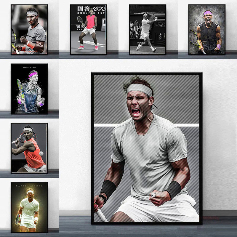 โปสเตอร์ผ้าใบ พิมพ์ลาย World Tennis Wall Art Rafael Nadal Roger Federer Oil On สไตล์โมเดิร์น สําหรับตกแต่งห้องนอน ห้องนั่งเล่น