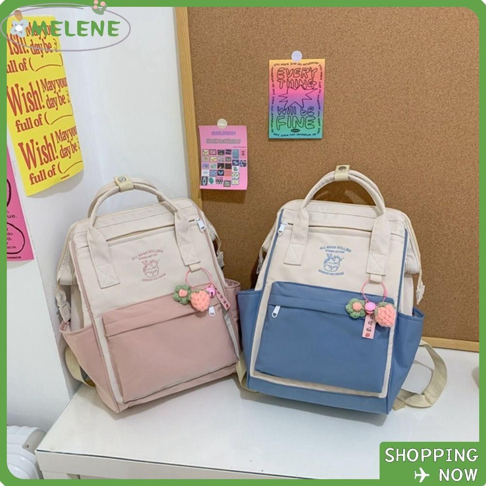 Melene กระเป๋าเป้สะพายหลัง กระเป๋านักเรียน ผ้าแคนวาส น้ําหนักเบา ทนทาน สีตัดกัน สําหรับนักเรียน