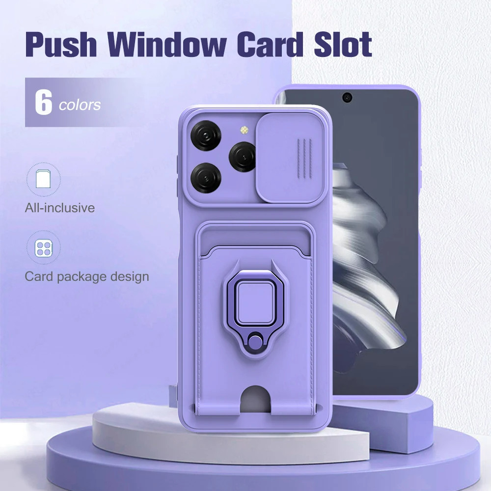 สําหรับ Tecno Spark Go 2024 Spark 20 Pro 4G 5G โทรศัพท ์ กรณีมัลติฟังก ์ ชั ่ Soft TPU Card Slot แหวนสําหรับ SparkGO GO2024 Spark20Pro 20Pro Spark20 ขาตั ้ งผู ้ ถือ Lanyard สไลด ์ กรณี