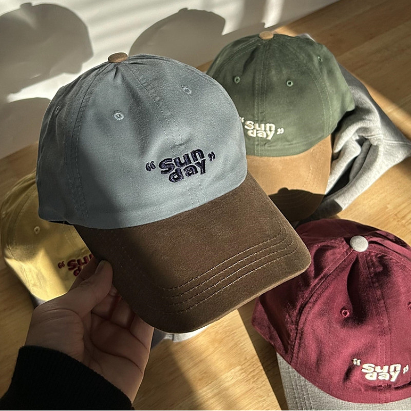 Retro SUNDAY Color Block Cap Casual Soft Top เบสบอลหมวก