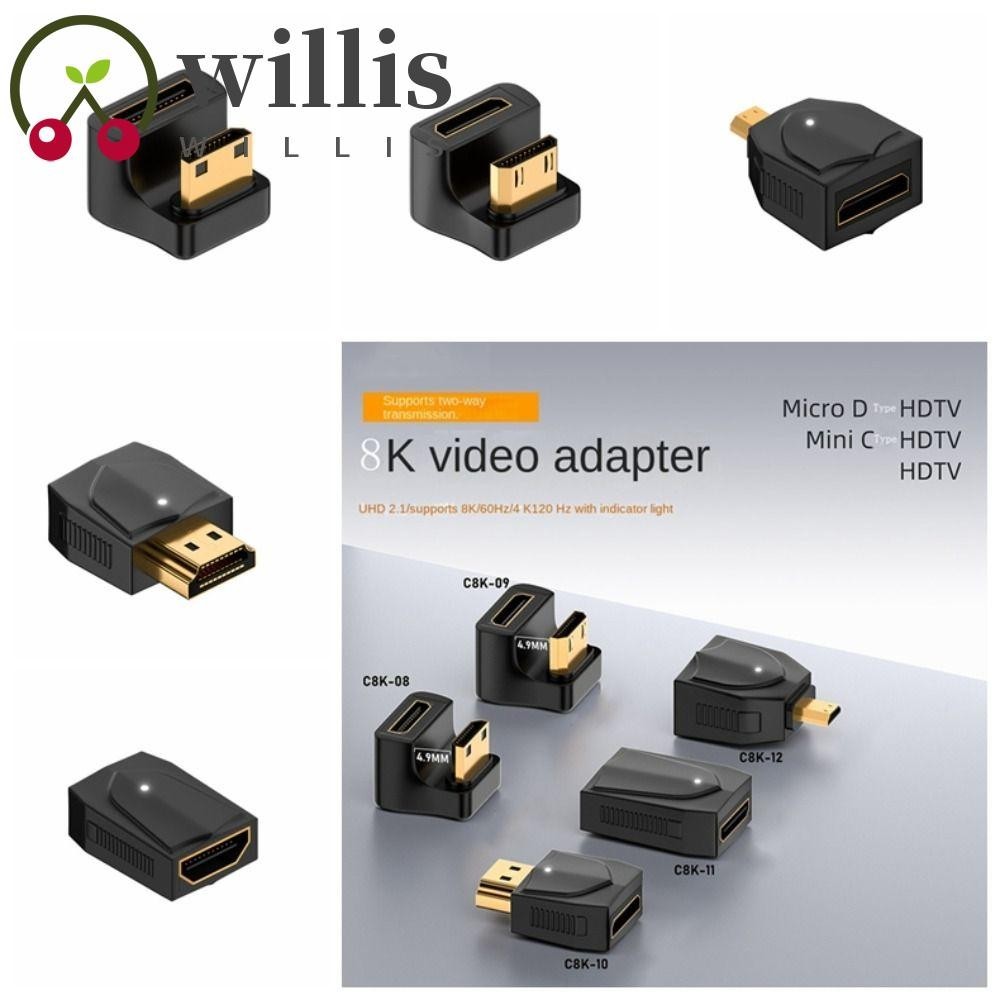 Willis 8k Video Adapter, Mini HDTV Micro Mini HDMI Adapter, HD Connector Male To Female Converter UHD 2.1 Micro HDTV Adapter สําหรับคอมพิวเตอร์/ทีวี/โปรเจคเตอร์/