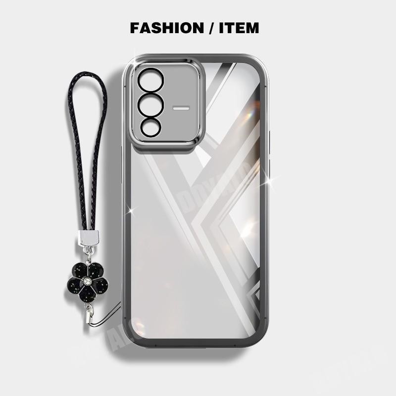 ปลอกสําหรับ Vivo S17 S12 V23 V29 Pro 5G S10E V23E โปร่งใสกล้องเลนส์ป้องกันซิลิโคนนุ่มชุบกรณีดอกไม้เชือกเส้นเล็กฝาครอบ