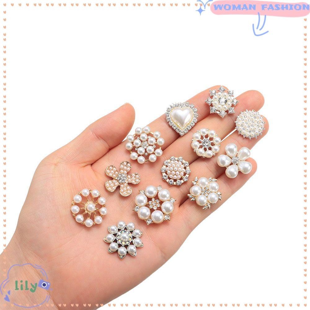 Lily กิ๊บติดผม รูปดอกไม้ ประดับมุก พลอยเทียม คริสตัล DIY อุปกรณ์เสริม สําหรับตกแต่งเสื้อผ้า หมวก งานฝีมือ 5 ชิ้น