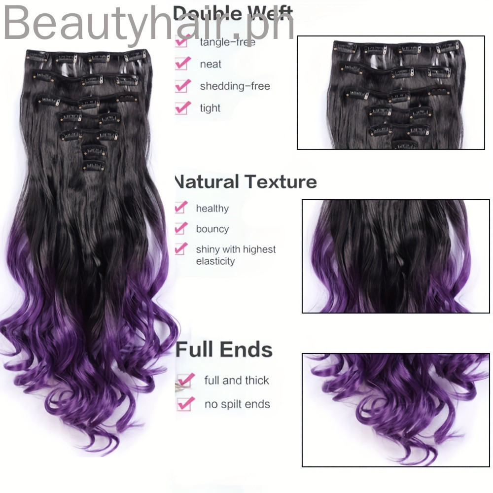 คลิปในส ่ วนต ่ อผม Ombre สีสังเคราะห ์ 7 ชิ ้ นชุดหยักหยิก Hairpieces สีดําสีม ่ วงสําหรับผู ้ หญิงหญิง ราคา ถูกที่สุด ดีลบีเคเค แกลเลอรีภาพที่ 3