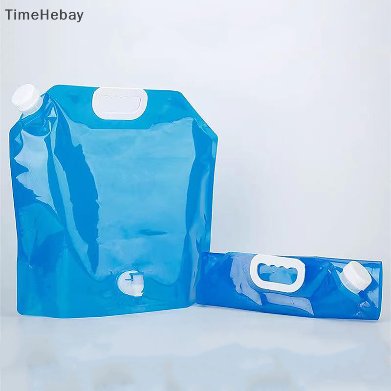 Timehebay 5/10L กลางแจ้งแบบพกพาพับถุงน้ําก๊อกน้ําขี่จักรยานเดินทางและตั้งแคมป์พลาสติกหนาความจุขนาดใหญ่ถุงน้ํา EN