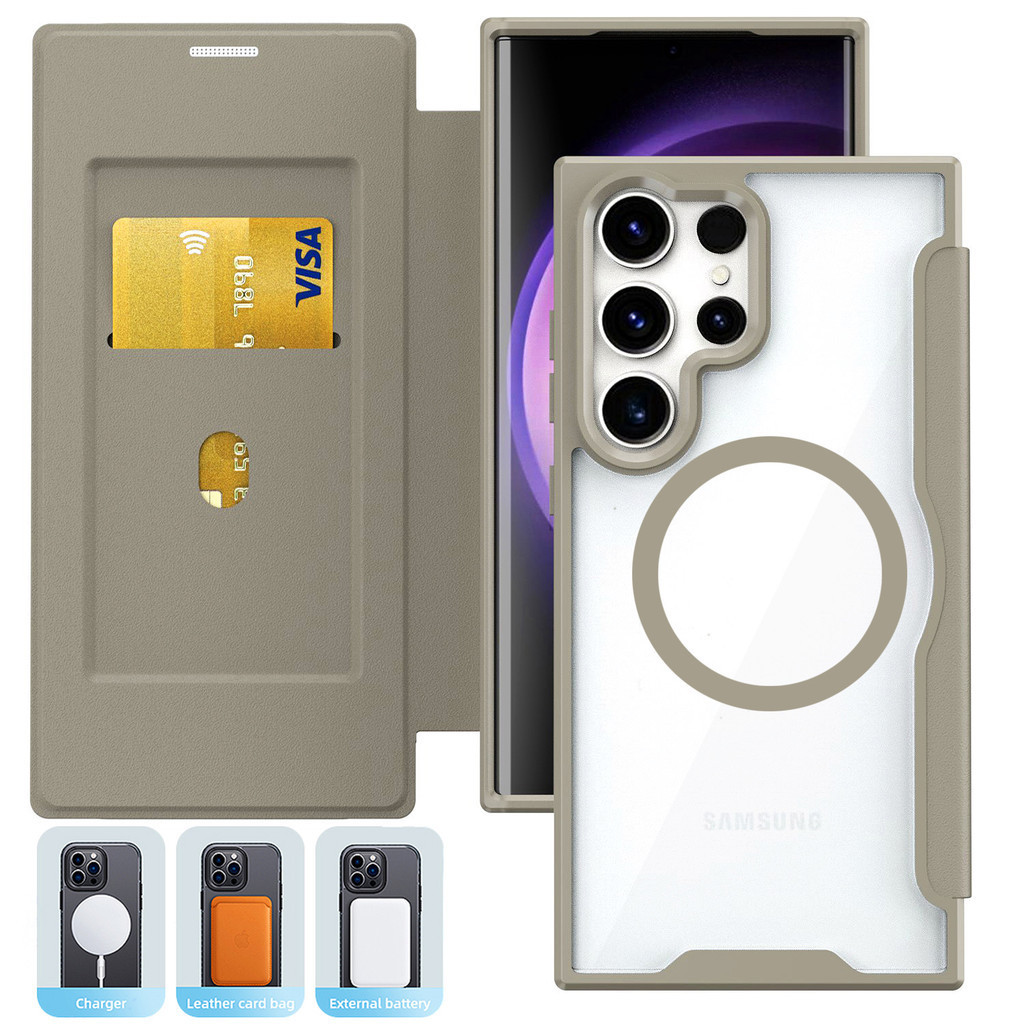 SAMSUNG เลียนแบบหนังเคสโทรศัพท์สําหรับsamsung S24 S23 Ultra Plus A55 A54 A35 A34 A25 A24 A15 A14 A13 โปร่งใสแม่เหล็กกรณีShock Proofและกระเป๋าสตางค์ออกแบบเคสโทรศัพท์