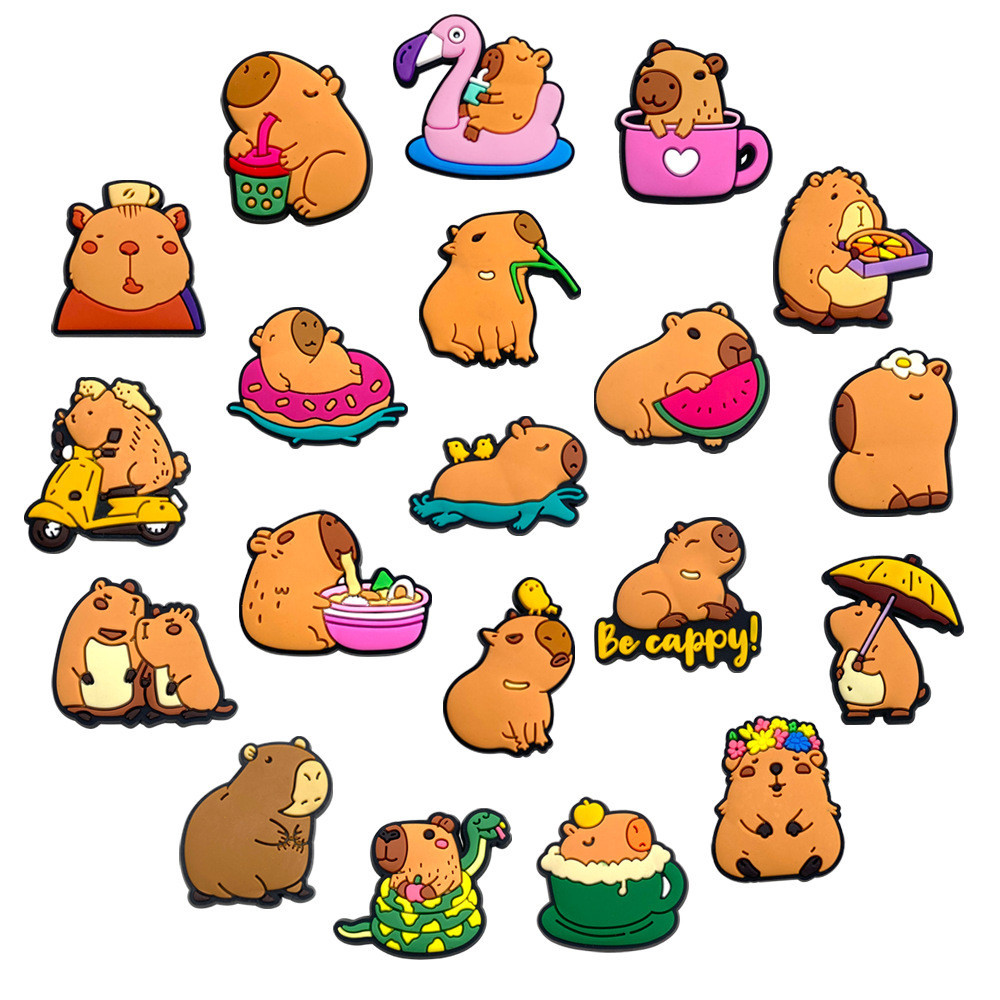 สัตว์น่ารัก Capybara Jibitz Crocs ดอกไม้ Jibbits Charm สีน้ําตาล Croc Jibits สําหรับเด็กรองเท้าอุปกรณ์เสริมรองเท้า Charms Pin ตกแต่ง