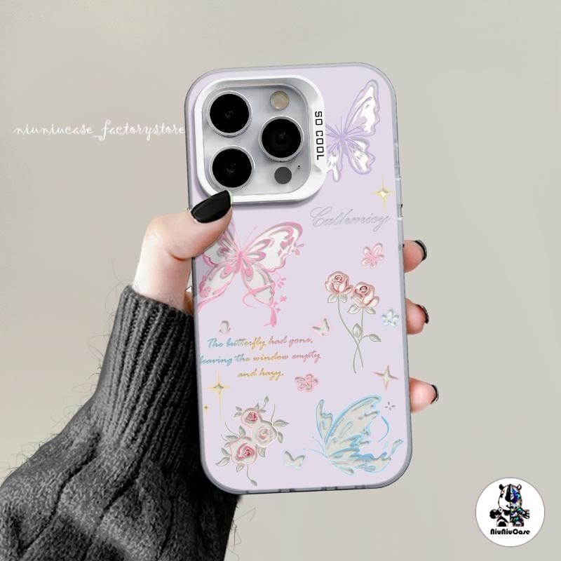 ผีเสื้อดอกไม้ เคสโทรศัพท์มือถือ For iPhone 11 12 13 14 15 Pro Max XR X XS 7 8 Plus SE ซิลิโคนุ่ม เคส สีเงิน เคสไอโฟนสวยๆ - รูปที่ 4