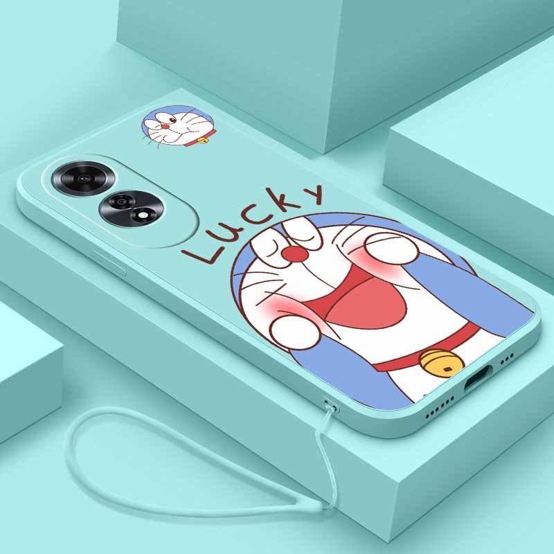 Oppo A60 Lucky Cat Doraemon Casing Matte Liquid Silicon Back TPU Soft Case Cover