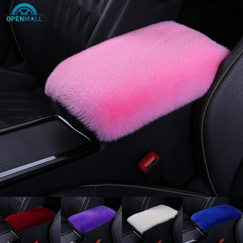 Openmall Universal Soft Faux Fur Plush Car Armrest กล่อง Pad ฝาครอบคอนโซลกลางกล่องที่วางแขน Pad เบาะผู้หญิงอุปกรณ์ตกแต่งภายในรถยนต์ E6Q3
