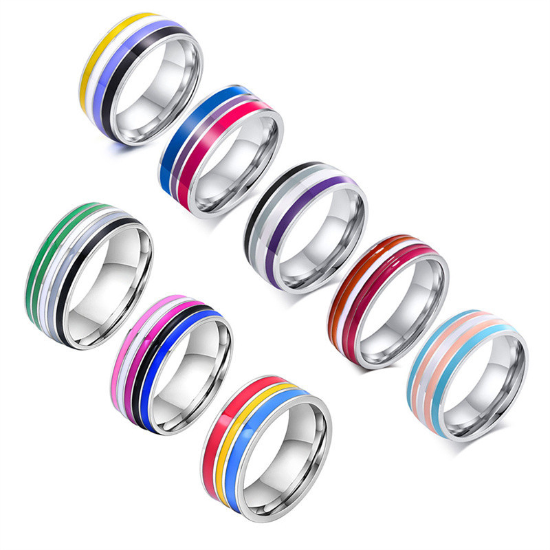 สแตนเลสสตีลเลสเบี ้ ยน LGBT แหวนสําหรับผู ้ หญิงคู ่ , Pride Love Promise Band Stripe Flag สีแหวนหมั ้ น
