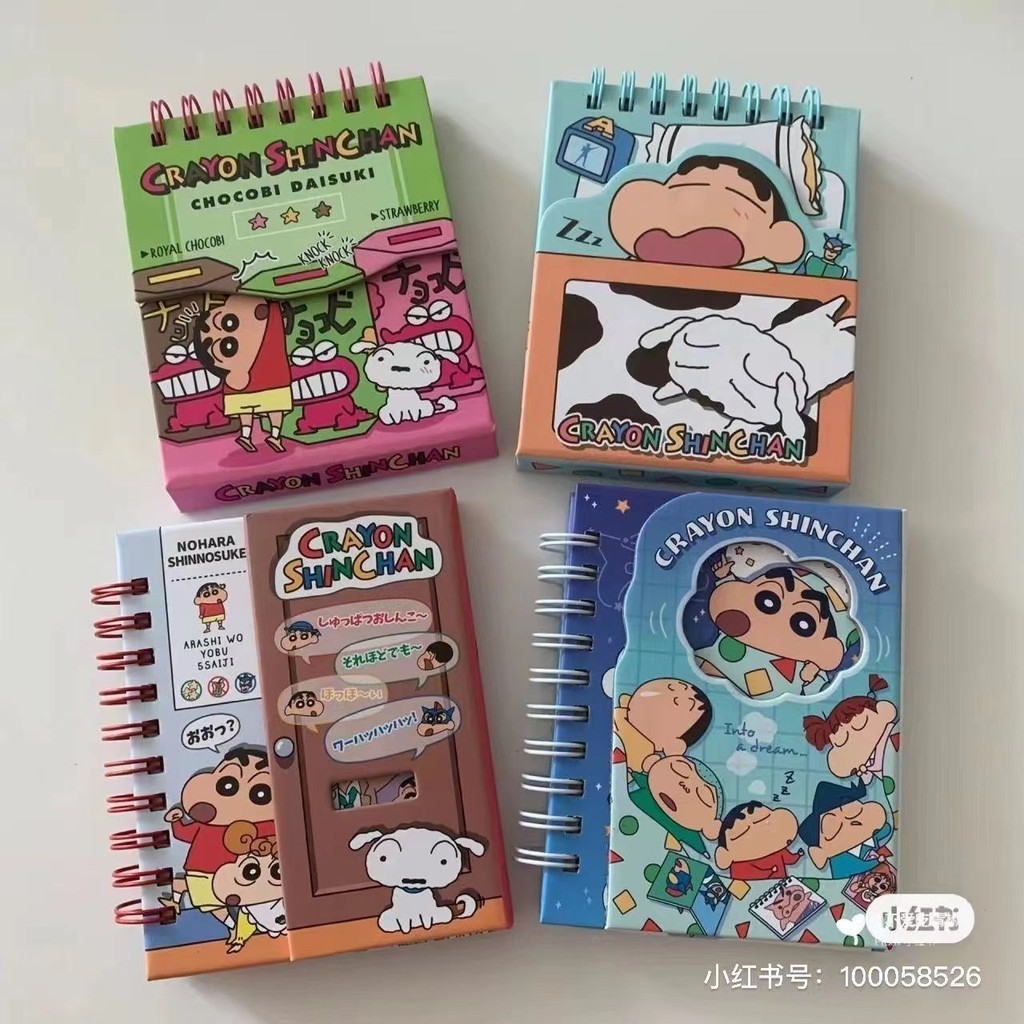 สมุดบันทึก Xiaohongshu สไตล์เดียวกัน Crayon Shin-Chan Magnetic Student Learning Coil Book แบบพกพา Magnetic Buckle Pocket Book