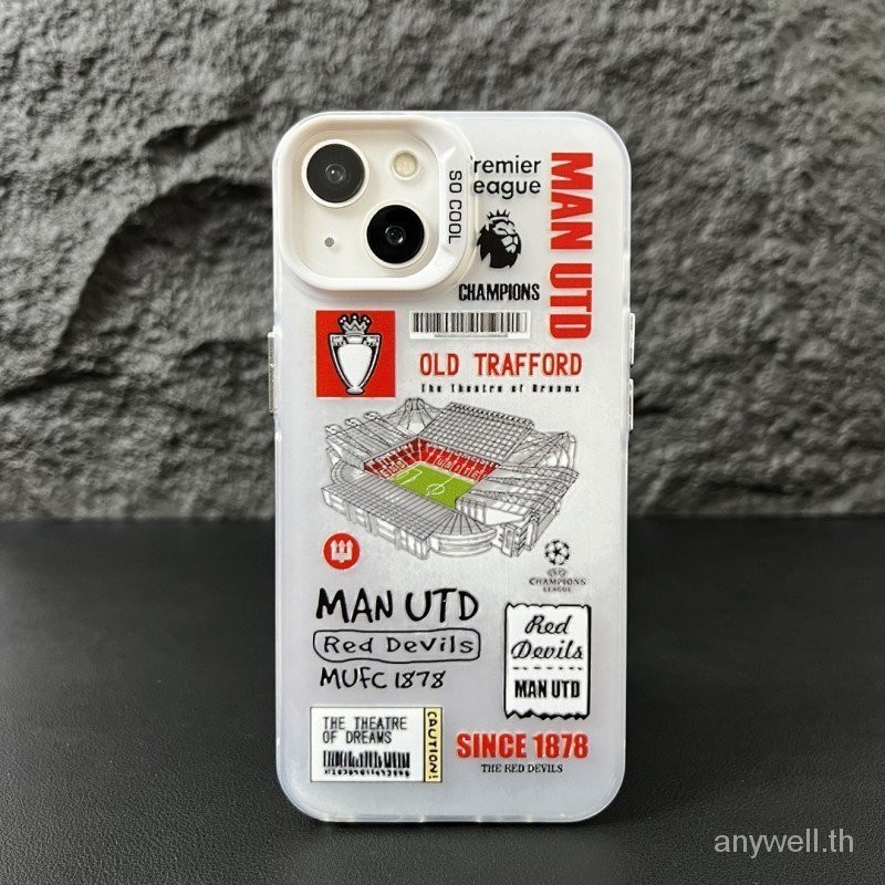 น้ําใหม่ฟุตบอลแมนเชสเตอร์ ยูไนเต็ด อะคริลิคสีเงินเคสโทรศัพท์สําหรับiPhone 14 13 12 11 Pro Max Plus 12 promax X Xr Xs Max 7P 8P 7/8PLUS MINI