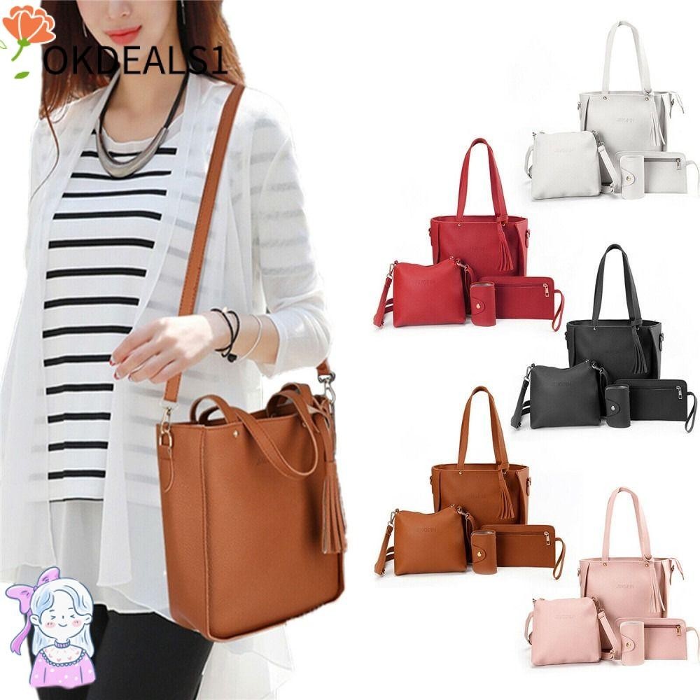 Dealshop 4 ชิ้น / เซต กระเป๋าสะพายไหล่ ผู้หญิง หนัง ความจุสูง กระเป๋าสะพายข้าง