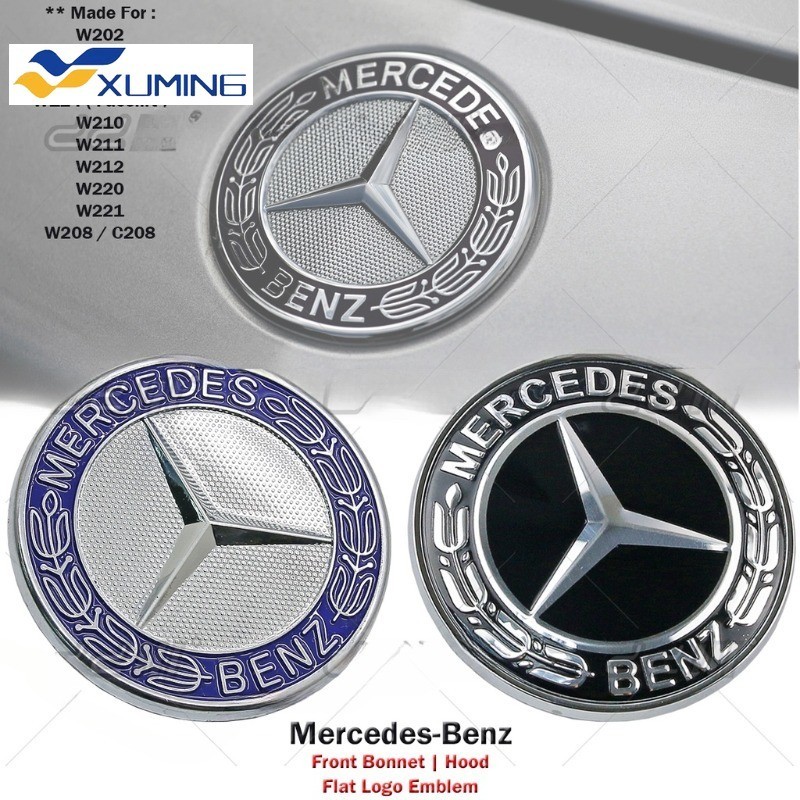 Xm-ด้านหน้าแบนโลโก้สัญลักษณ์mercedes Benz W202 W203 W204 W205 W124 W208 W210 W211 W212 W213 W220 W221 57MM (น้ําเงิน/ดํา)