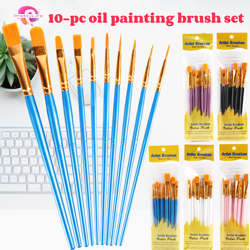 【PL 】 10 ชิ ้ น/ชุดสีโดยตัวเลขแปรงสีน ้ ํา Gouache แปรงทาสีรูปร ่ างที ่ แตกต ่ างกันรอบปลายแหลมแปรงวาดภาพผมไนลอน