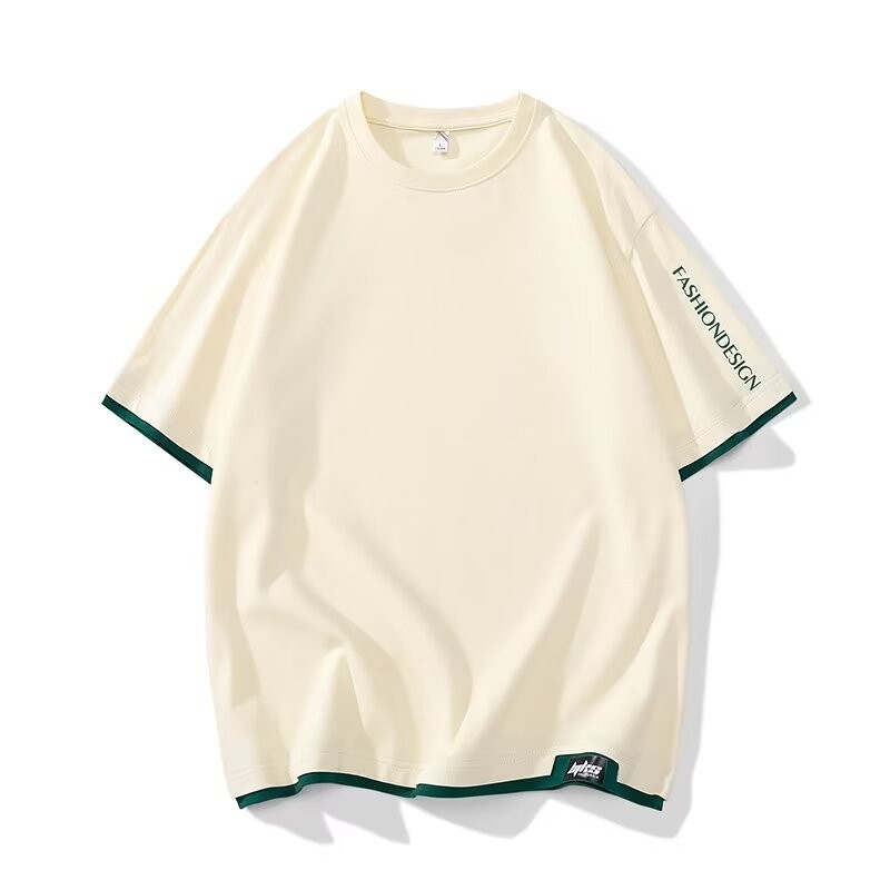 M-5xl สีทึบเย ็ บเสื ้ อยืดแขนสั ้ นผู ้ ชายฤดูร ้ อนสไตล ์ ใหม ่ ลําลองขนาดใหญ ่