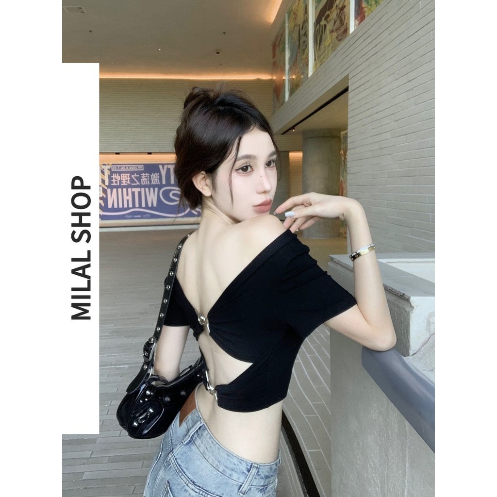 เสื้อท็อปแขนสั้นปิดไหล่เซ็กซี่เซ็กซี่เซ็กซี่ของผู้หญิง
