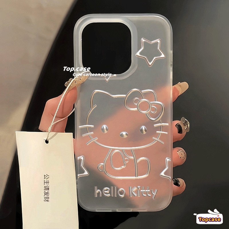 ใช้งานร่วมกับสําหรับiphone 11 15 14 13 12 Pro Max 6 7 8Plus SE 2020 X Xr Xs Maxการ์ตูนร้อนสวยKitty Simple Luxury Matteโปร่งใสเคสโทรศัพท์นุ่ม