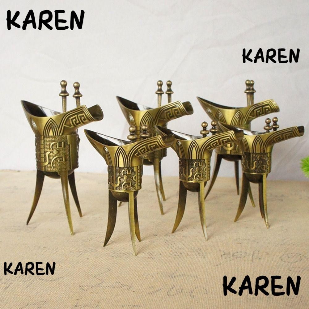 ถ้วยไวน์ KAREN, ขวดไวน์สามขาจักรพรรดิ์จีนโบราณ, ของตกแต่งบ้านโลหะผสม Vintage Golden Liquor Goblet