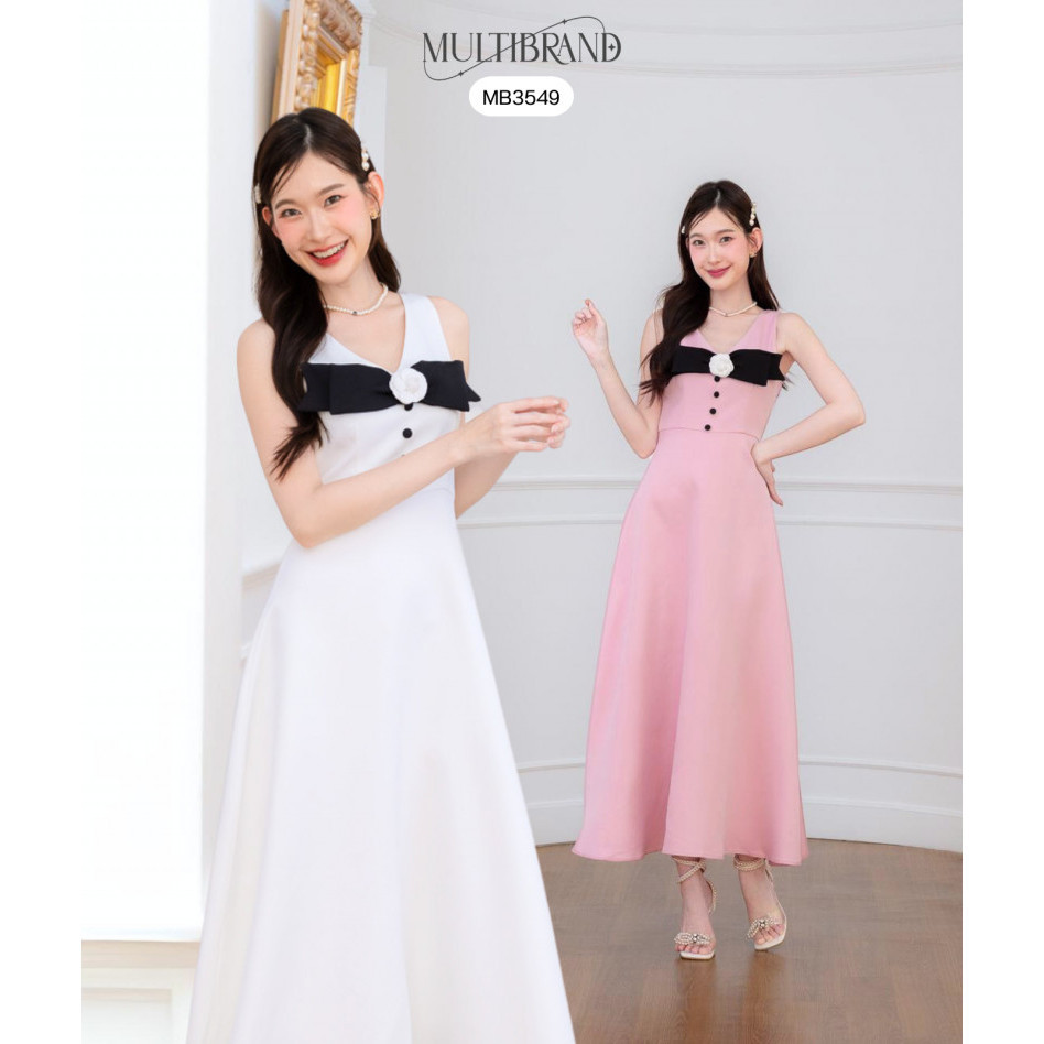 Fairyangelstore - เดรสยาว+โบว์ดอกไม้ติดอก (MB3549)