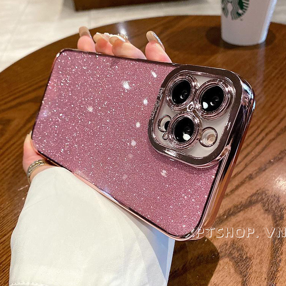 สีชมพูglitterเงาชุบเคสโทรศัพท์สําหรับiphone 15 Pro Max 15 Pro 15 Plus 14 13 12 11 Pro Max XR IX 7 8Plusคลุมทั้งหมดกันกระแทกป้องกันปกอ่อน