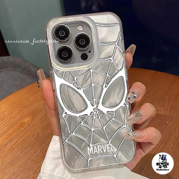 For iPhone 11 13 SpiderMan เคส ไอโฟน เลเซอร์โฮโลแกรมหรูหราขนสีเงิน TPU For iPhone 15 14 12 Pro Max 11 XR X XS Max 7 PLUS