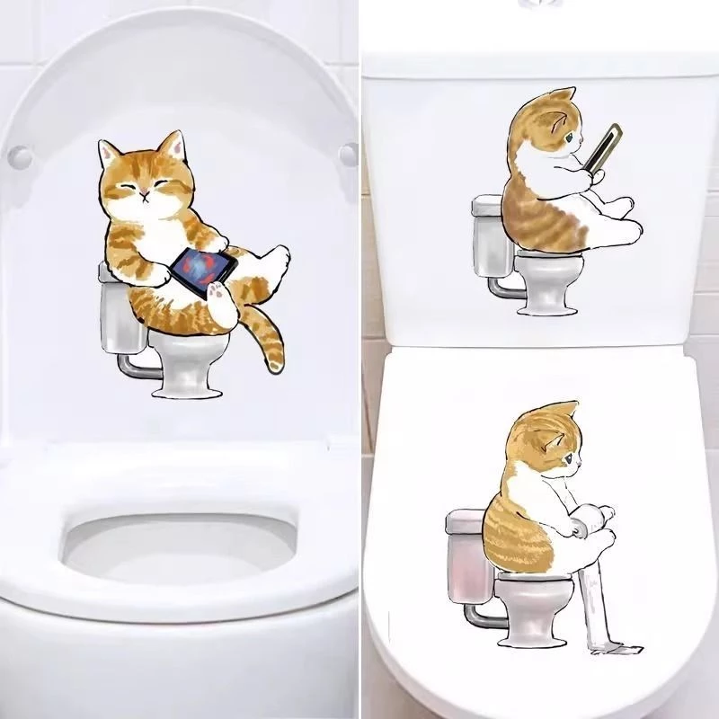 สติ๊กเกอร์ติดห้องน้ําแมวน่ารักตกแต่งห้องน้ําห้องน้ํากาวในตัวแฟชั่นฝาชักโครกสติกเกอร์กันน้ํา