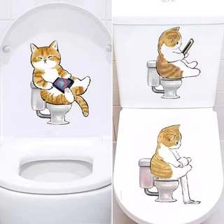 สติ๊กเกอร์ติดห้องน้ําแมวน่ารักตกแต่งห้องน้ําห้องน้ํากาวในตัวแฟชั่นฝาชักโครกสติกเกอร์กันน้ํา
