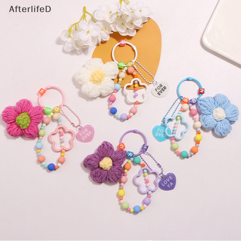 Af การ์ตูนขนสัตว์ถักดอกไม้ Key Chains ลูกปัด Wristlet Lanyard สร้อยข้อมือพวงกุญแจสําหรับผู้หญิงสาวกระเป๋าจี้ Ch พวงกุญแจของขวัญ A