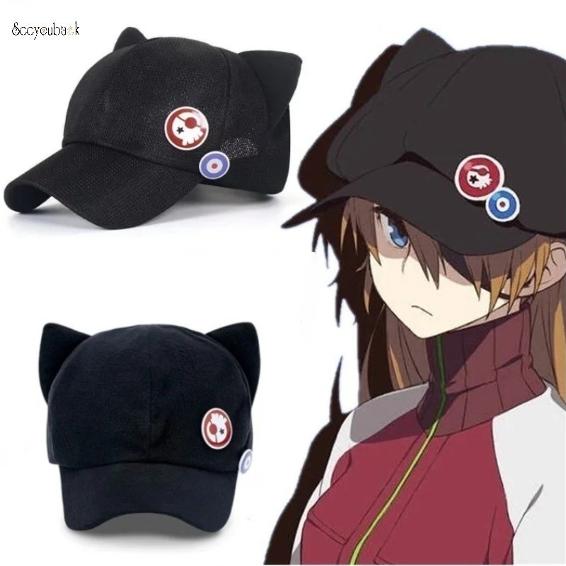 Shikinami Asuka Rangure หูแมว EVA Snapback หมวกผู ้ หญิงน ่ ารักอะนิเมะเบสบอลหมวกคอสเพลย ์ Langley Soryu Party อุปกรณ ์ เสริม