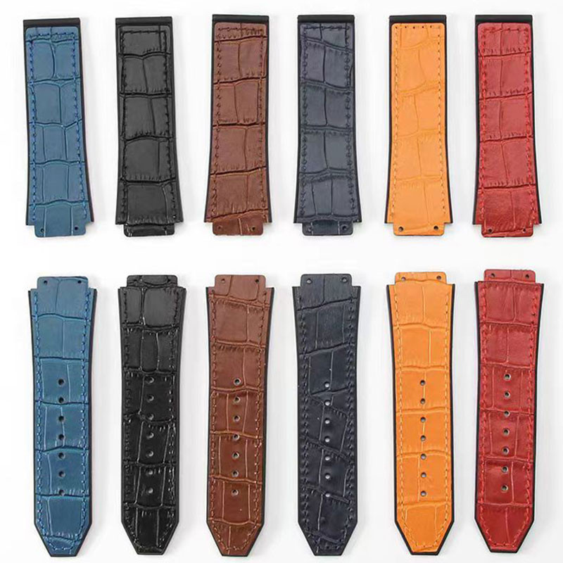 1925mm Vintage หนังสําหรับ HUBLOT BIG BANG Classic FUSION สายนาฬิกาซิลิโคนยาง Watchbands Cowhide สร้อยข้อมือผู้หญิงผู้ชายคลาสสิกนาฬิกาอุปกรณ์เสริม