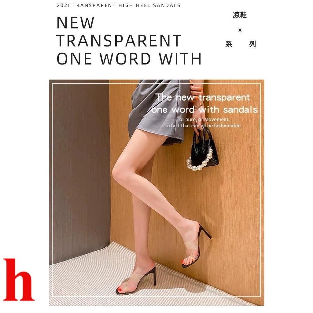 One-word Strap รองเท้าแตะโปร่งใสผู้หญิง 2024 สไตล์ใหม่ฤดูร้อนรองเท้าส้นสูงสีขาว Stiletto Heel Fairy สไตล์ Nude รองเท้าแตะรองเท้าแตะ