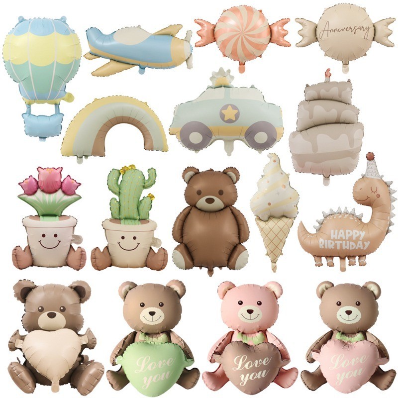 1pcs หมีบอลลูนรถเครื ่ องบินรูปร ่ างวันเกิดตกแต ่ ง Rainbow ฟอยล ์ Inflatable บอลลูน Photo Props Baby Shower Party Supplies