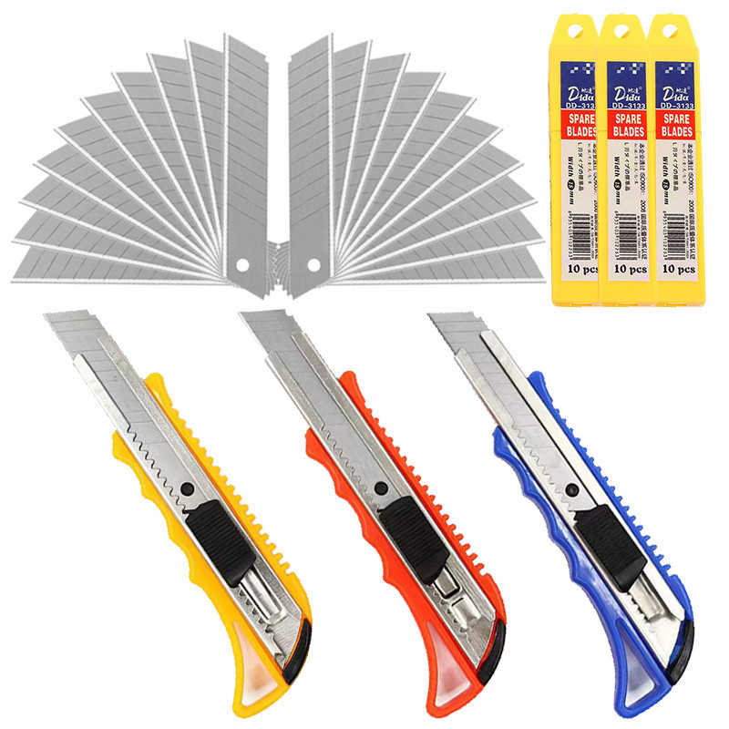 คัตเตอร์ ใบมีดวอลล์เปเปอร์ พกพาง่ายๆ มีดคัทเตอร์โลหะผสมเหล็ก จำนวน 10 ใบ/หลอด คมกริบ ราคาประหยัด พร้อมส่ง