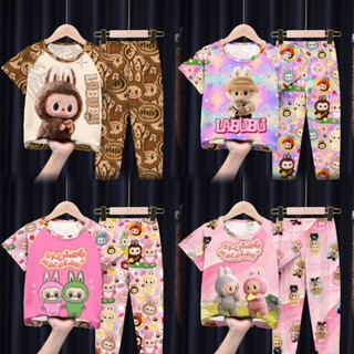 labubuชุดนอนลาบูบู้ แขนสั้นขายาวคคอกลม ลายคมชัด เด็กหญิง เด็…