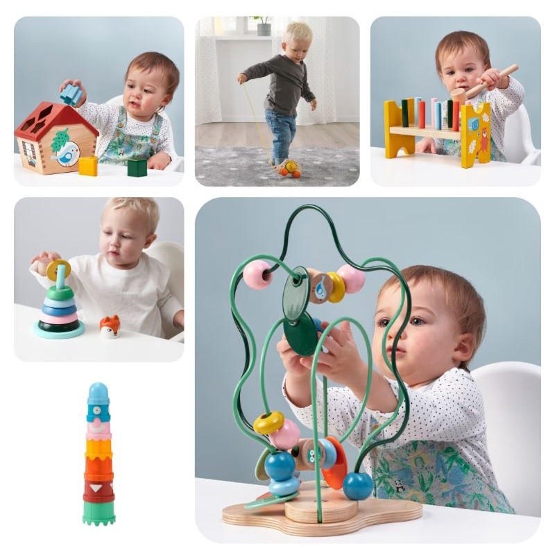 ikeashopping IKEA UPPSTA / MULA ชุดตัวต่อถ้วย ค้อนตอก ห่วงซ้อน ลูกคิด ของเล่น