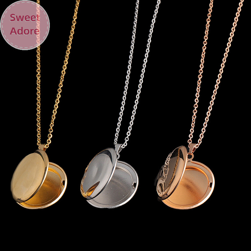 Sweetadore สร้อยคอล็อกเก็ตภาพสแตนเลส 3 สีเปิดสร้อยคอจี้กลม TH