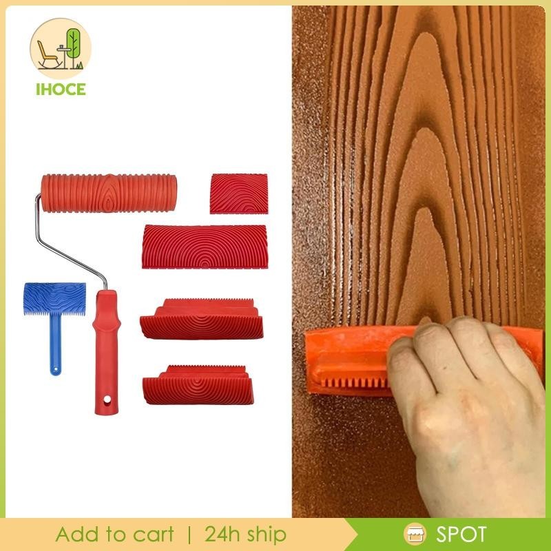 [Ihoce] ชุดเครื่องมือลายไม้ 6 ชิ้น, เครื่องมือจิตรกรรมลายไม้เครื่องมือสําหรับประตู, ห้อง, วอลล์เปเปอร์, โต๊ะและชั้น