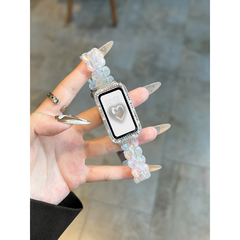 Slim สายเรซิ ่ นพร ้ อมเพชรป ้ องกันสําหรับ Samsung Galaxy Fit 3 สมาร ์ ทนาฬิกาสร ้ อยข ้ อมืออุปกรณ ์ เสริมเปลี ่ ยนสายนาฬิกาสําหรับ Samsung Fit 3 สายรัดข ้ อมือ