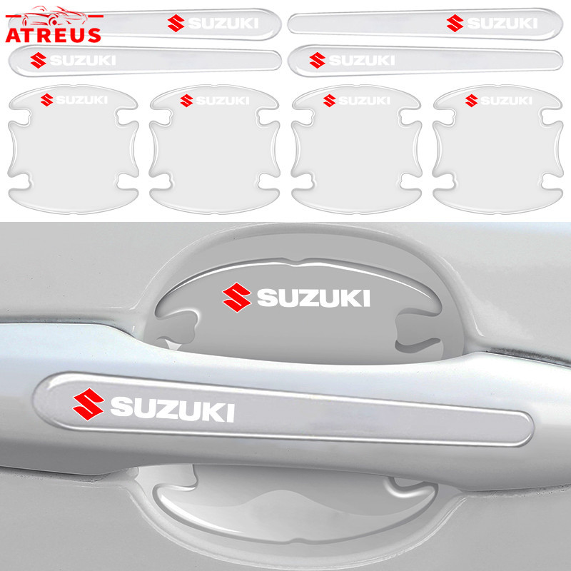 4/8 ชิ้น Suzuki ซิลิโคนกันรอยที่จับประตูรถยนต์ โปร่งใส แผ่นติดมือจับประตูรถยนต์ กันรอยขีดข่วน สติกเกอร์ตกแต่งรถยนต์ สำหรับ Suzuki Jimny Swift Ertiga Celerio XI7 Ciaz