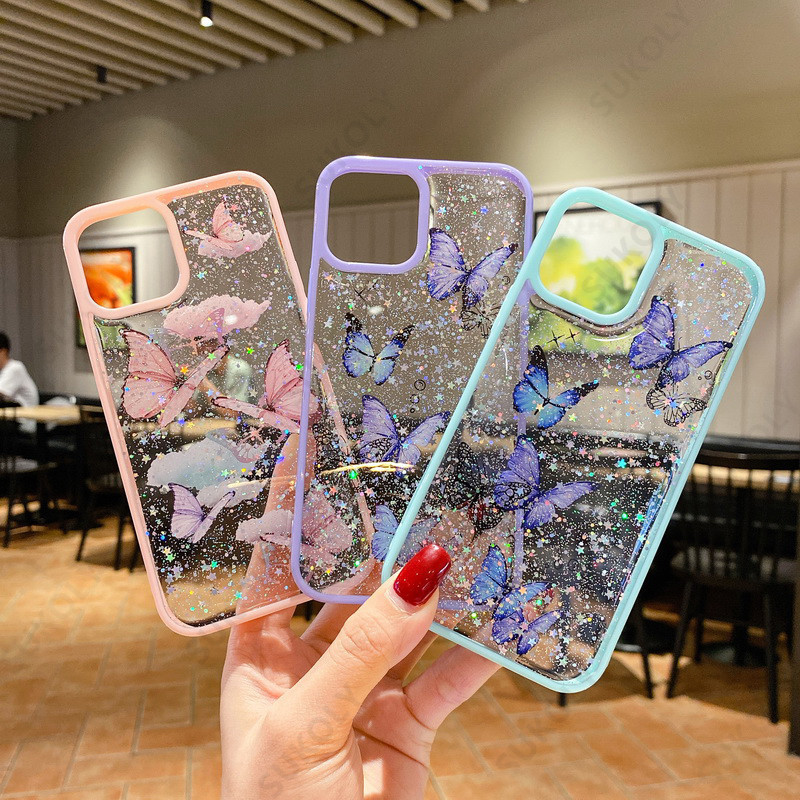 เหมาะสําหรับ iPhone 15 PLUS 16 Pro 14 13 12 11 Pro Max XR 8 Flash Butterfly เคส iPhone โปร่งใส