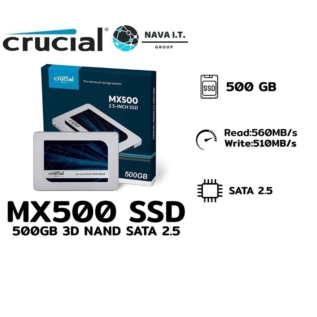 ⚡️กรุงเทพฯด่วน1ชั่วโมง⚡️ CRUCIAL MX500 SSD 500GB 3D NAND SATA 2.5 เอสเอสดี (CT500MX500SSD) ประกัน 5 